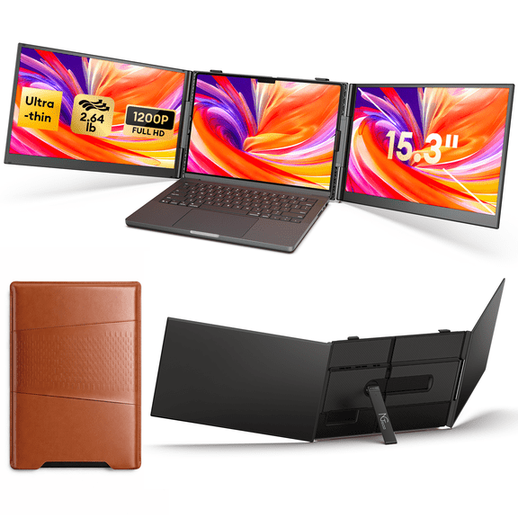 NGTeco 15.3 Laptop Triple Screen Extender, 1200P Portable Monitor Extended Plug-and-Play, 4.6MM Ultra-Thin 2.64LB, Compatible with 14-17.3 Mac/Windows Laptops