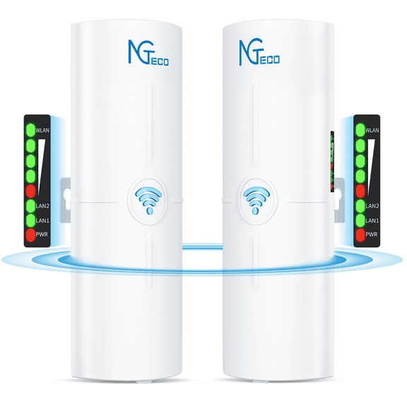NGTeco CPE-820 Wireless Bridge Point to Point Outdoor, 5.8GHz 900Mbps Long Range WiFi Bridge Kit Up to 3.1 Miles, Gigabit Port, 14dBi Antenna, IP65 PoE Network Extender, 2 Pack
