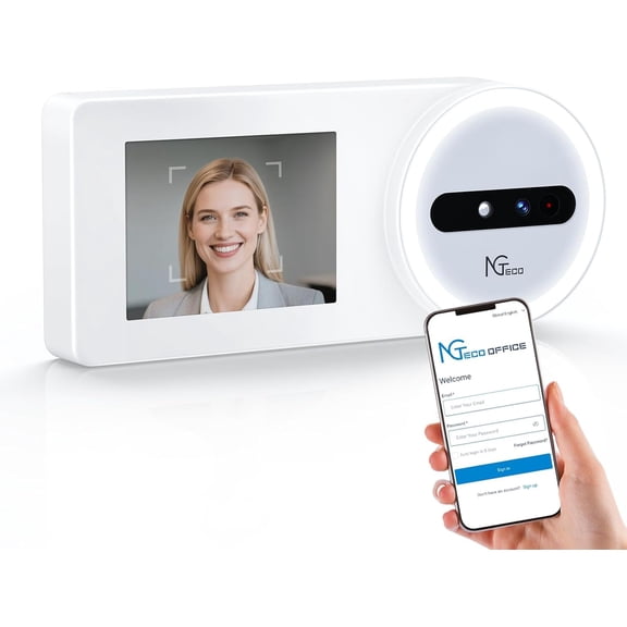 NGTeco Time Clock Cloud-Based, TC5 Face Recognition Time Clocks for Employees Small Business, 2.4G WiFi Remote Control Clock in and Out Machine with Software & iOS/Android App, No Monthly Fee