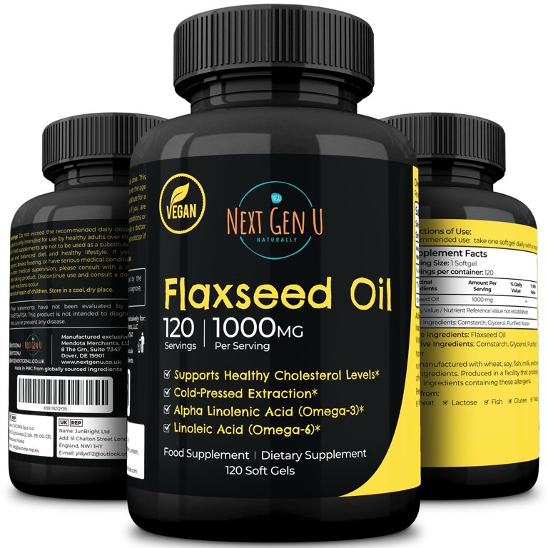 NGU Flaxseed Oil 1000mg Cold Pressed W Omega 3 6 9 Vegan Dietary Supplement