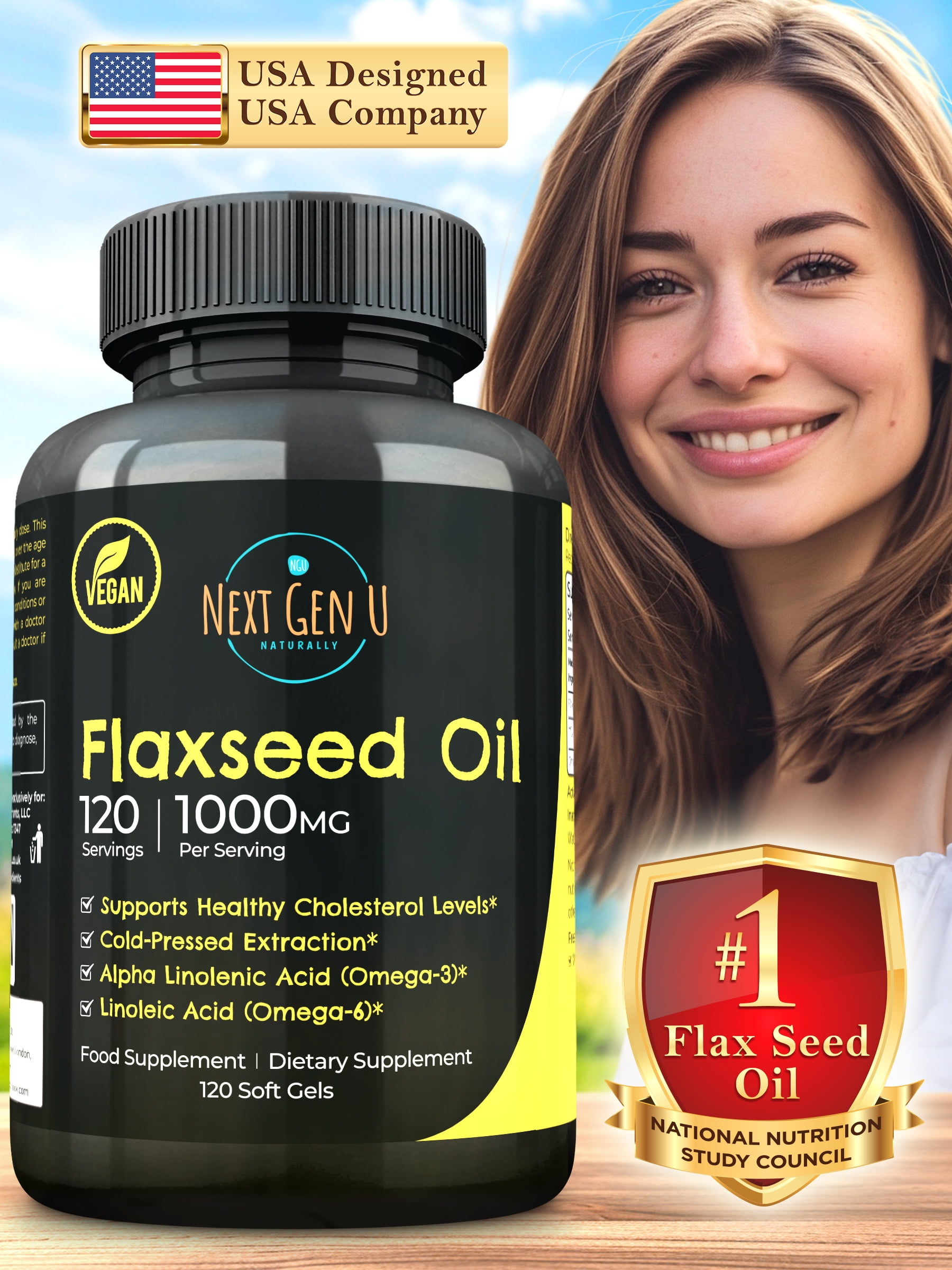 Flaxseed Oil 1000mg Cold Pressed W/ Omega 3, 6 & 9, Vegan Dietary Supplement by NextGenU