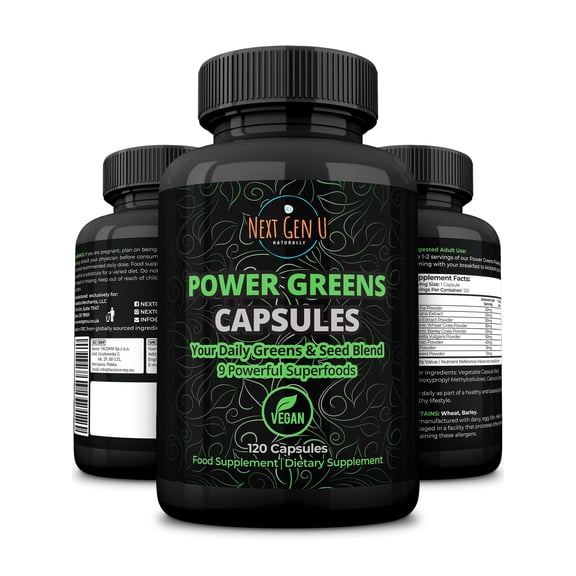 Greens Superfood Dietary Supplement for Immune Support, 120 Vegan Capsules by NextGenU