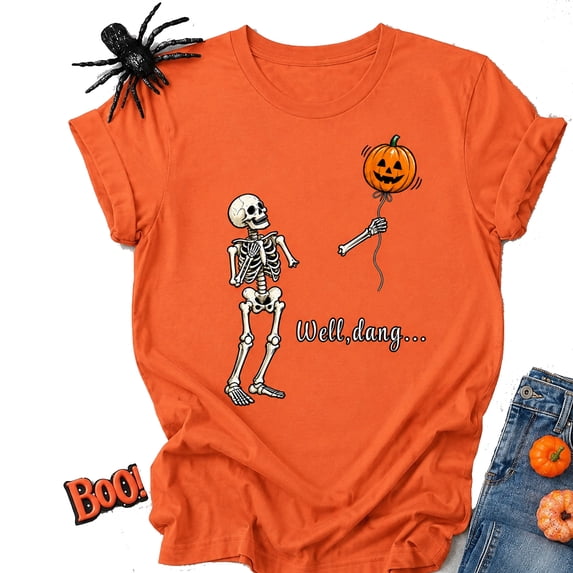 NH2 Creative Funny Skeleton Lost Pumpkin Balloon Halloween T-Shirt