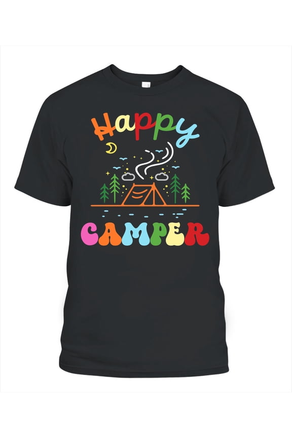 Happy Camper Shirt, Camping T Shirt for Men Women, Cute Campfire Graphic Tee, Outdoor Nature Vacation Shirt Gift