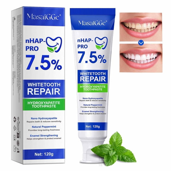 NHAP-PRO 7.5%+ Nano Hydroxyapatite Toothpaste with Peppermint Oil & Nicotinamide, Fresh Breath Toothpaste, Helps Support Enamel Care & Clean Teeth Appearance, 120g