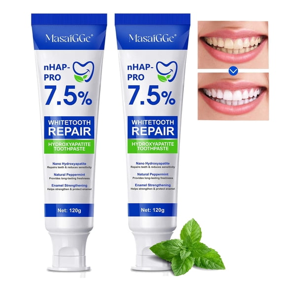 NHAP-PRO 7.5%+ Nano Hydroxyapatite Toothpaste with Peppermint Oil & Nicotinamide, Fresh Breath Toothpaste, Helps Support Enamel Care & Clean Teeth Appearance, 120g(2Pack)