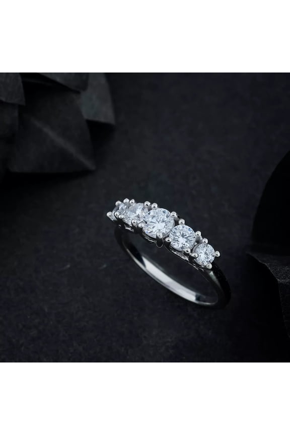 Five Stone Round White Lab Grown Diamond Prong Setting Engagement Ring