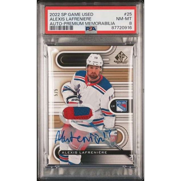 NHL 2022 SP Game Used 5/5 Alexis Lafreniere #25 [Auto Relic, PSA 8]