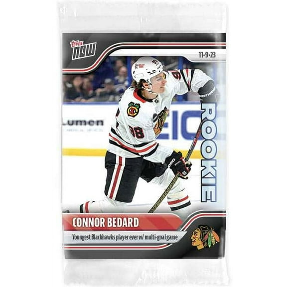 NHL 2023-24 Topps Now Hockey Connor Bedard Single Sticker Card (Rookie, Youngest Blackhawk Ever with Multi Goal Game)