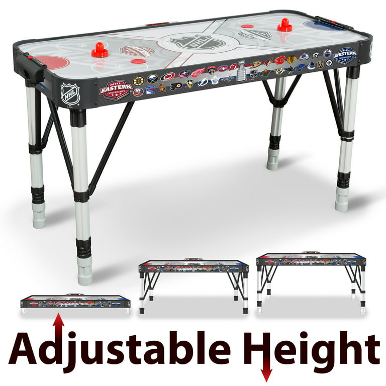 NHL Adjust and Store Air Powered Hockey Table ? Black and Grey ? 41 lbs.,  54 in. x 24.25 in. x 31 in. ? Adjustable to Three Heights; Lock and Store  Legs Underneath for Easy Storage 