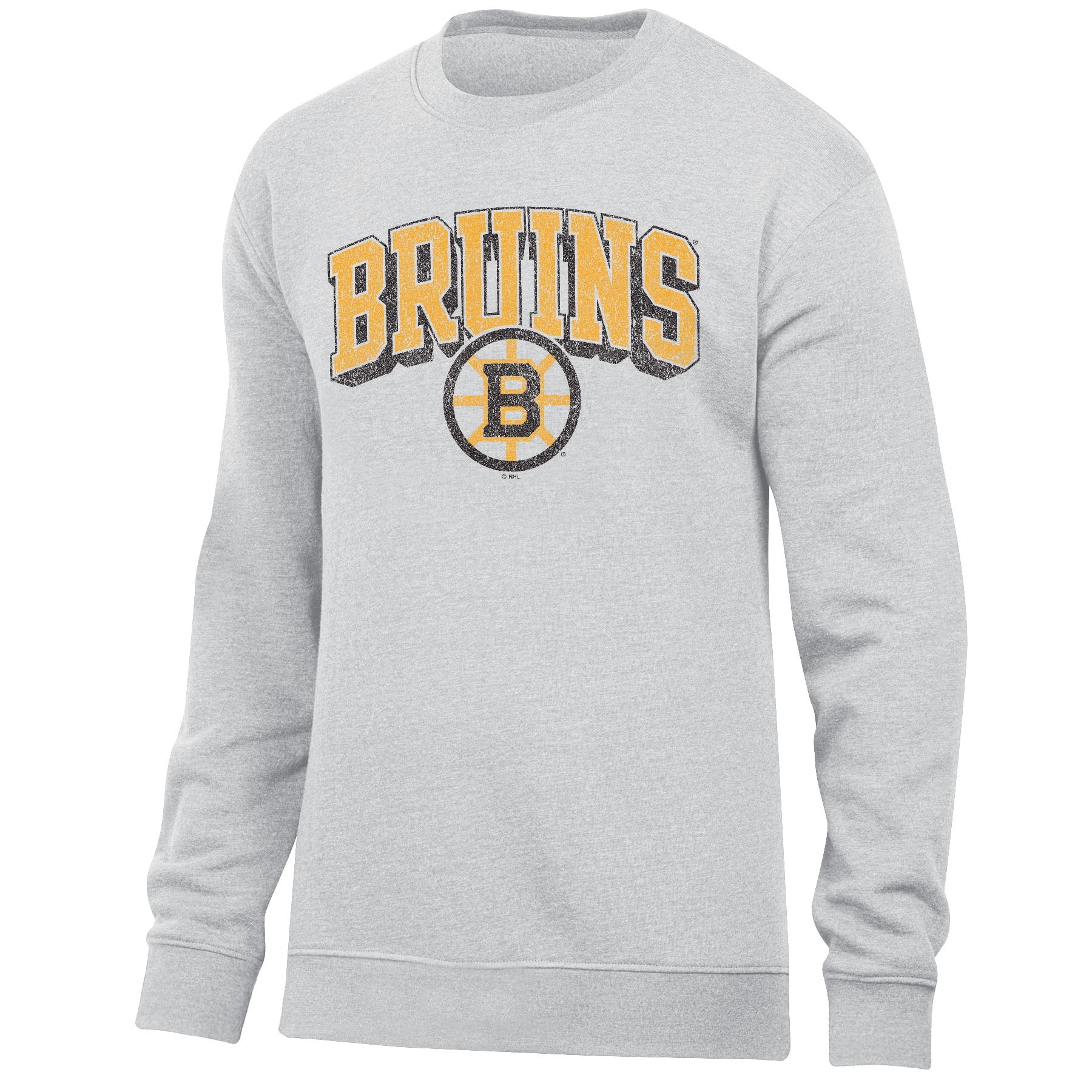 NHL Boston Bruins Men's Ash Arch-Over Logo Fleece Crew