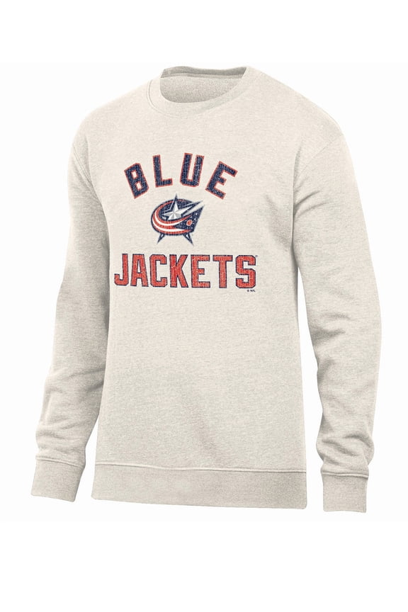 NHL COLUMBUS BLUEJACKETS Mens Oatml Color Cotton Fleece Crew Pullover