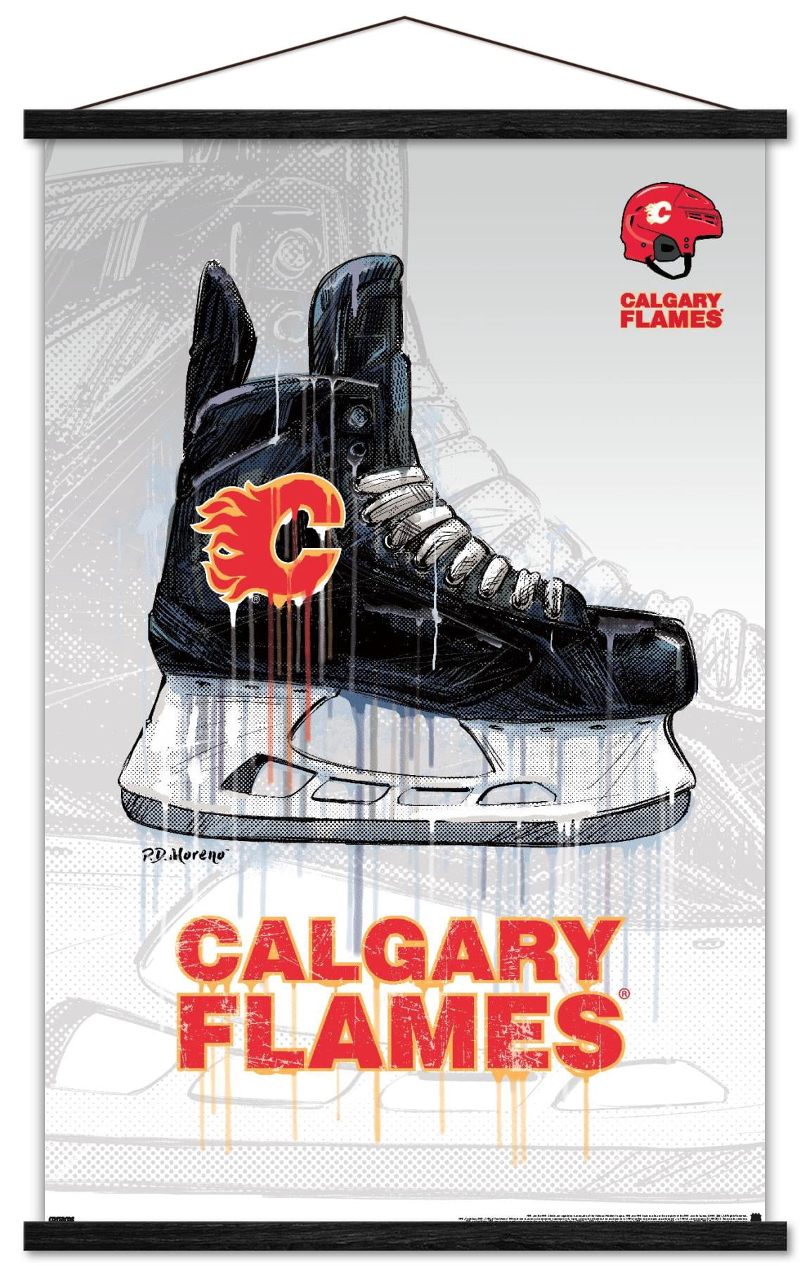 NHL Calgary Flames - Drip Skate 21 Wall Poster with Wooden Magnetic Frame, 22.375" x 34"