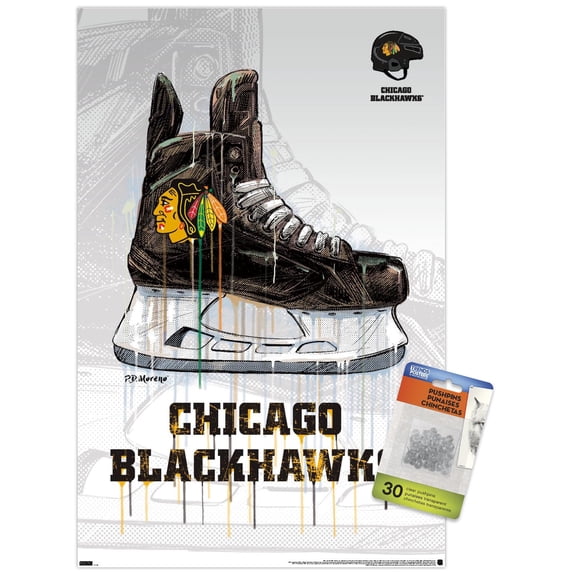 NHL Chicago Blackhawks - Drip Skate 21 Wall Poster with Pushpins, 14.725" x 22.375"