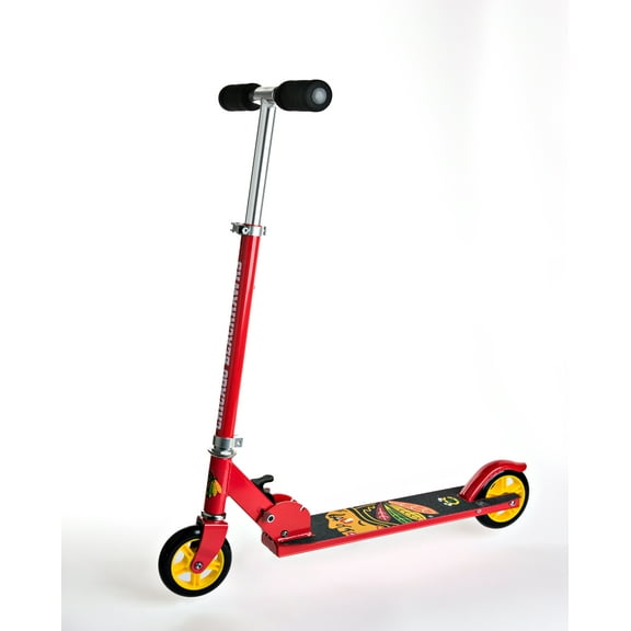 NHL Chicago Blackhawks Folding Kick Scooter for Kids Ages 5 and Up by Walk-Onz Sports