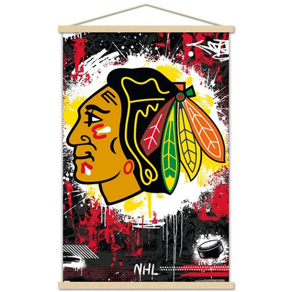 NHL Chicago Blackhawks - Maximalist Logo 23 Wall Poster with Magnetic Frame, 22.375" x 34"