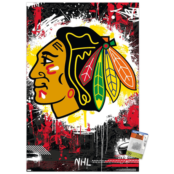 NHL Chicago Blackhawks - Maximalist Logo 23 Wall Poster with Push Pins, 22.375" x 34"