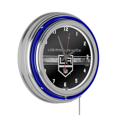 Los Angeles Kings NHL Chrome Double Ring Neon Clock - Silver, Black, White