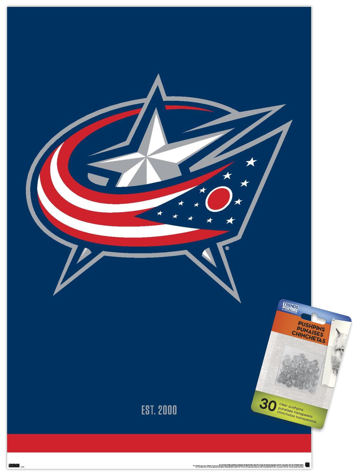 NHL Columbus Blue Jackets - Logo 21 Wall Poster with Pushpins, 14.725" x 22.375"