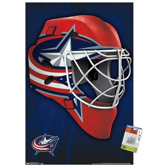 NHL Columbus Blue Jackets - Mask 16 Wall Poster with Push Pins, 22.375" x 34"