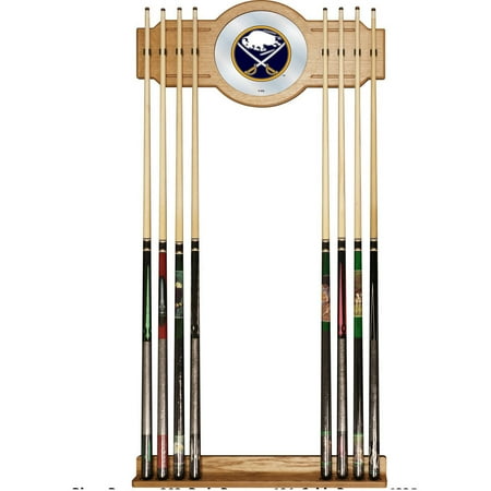 Buffalo Sabres NHL Stained Wood Cue Rack with Mirror - Blue, Gold, White
