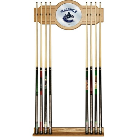 Vancouver Canucks NHL Stained Wood Cue Rack with Mirror - Blue, Black, White