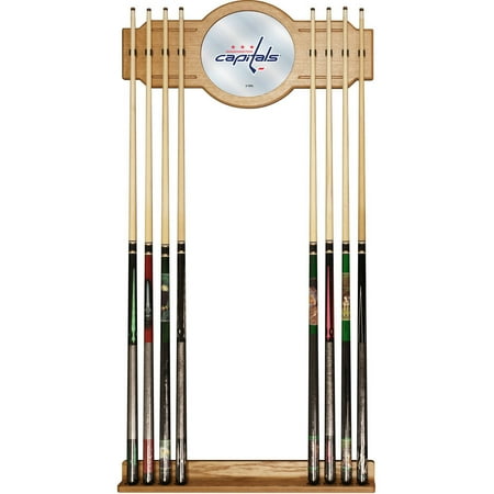 Washington Capitals NHL Stained Wood Cue Rack with Mirror - Red, Navy, White