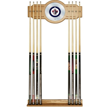 Winnipeg Jets NHL Stained Wood Cue Rack with Mirror - Polar Night Blue, Silver, Red, White