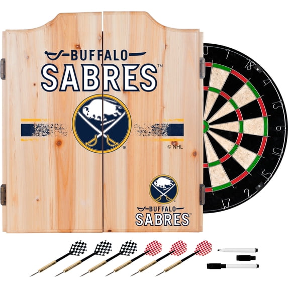 NHL Dart Cabinet Set with Darts and Board - Buffalo Sabres