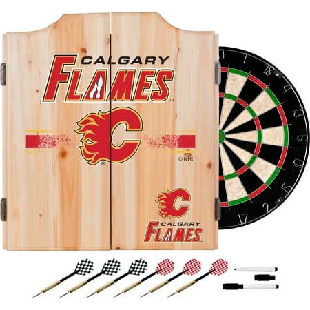 Calgary Flames NHL  Dart Cabinet Set with Darts and Board - Red, Yellow, Black