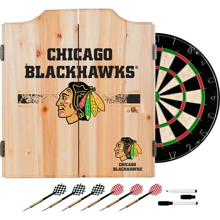 Chicago Blackhawks NHL  Dart Cabinet Set with Darts and Board - Red, Black, White
