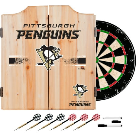 Pittsburgh Penguins NHL Dart Cabinet Set with Darts and Board - Black, Pittsburgh Gold, White