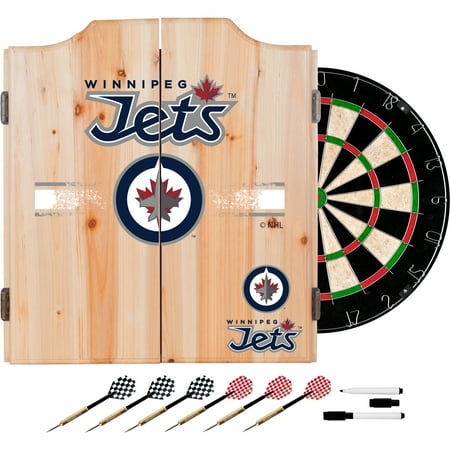 Winnipeg Jets NHL Dart Cabinet Set with Darts and Board - Polar Night Blue, Silver, Red, White