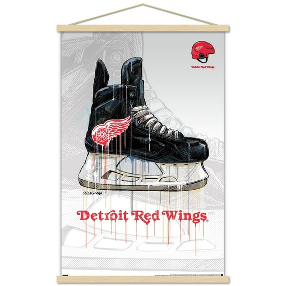 NHL Detroit Red Wings - Drip Skate 21 Wall Poster with Wooden Magnetic Frame, 22.375" x 34"