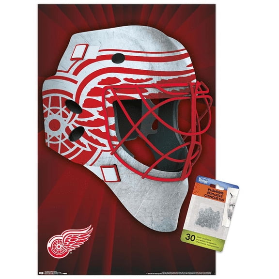 NHL Detroit Redwings - Mask 16 Wall Poster with Push Pins, 14.725" x 22.375"