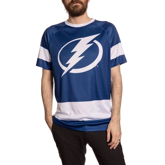 NHL Mens Performance Quick Dry Moisture Wicking Rash Guard Short Sleeve Shirt (Tampa Bay Lightning, Medium)