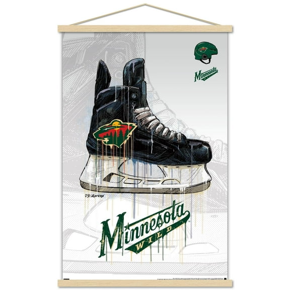 NHL Minnesota Wild - Drip Skate 21 Wall Poster with Wooden Magnetic Frame, 22.375" x 34"