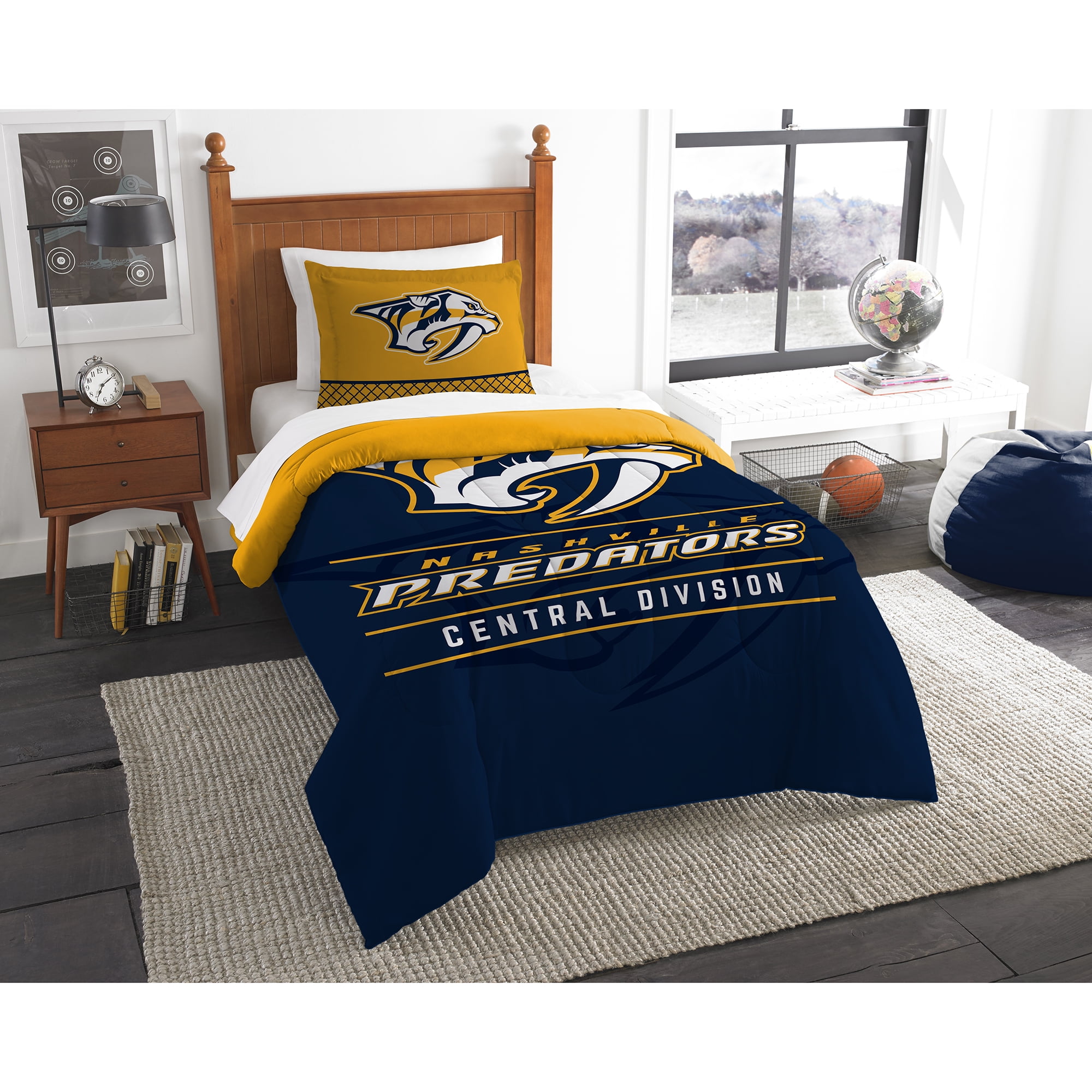 NHL Nashville Predators Comforter Set, Twin, Draft Design, Team Colors, 100% Polyester, 2 Piece Set