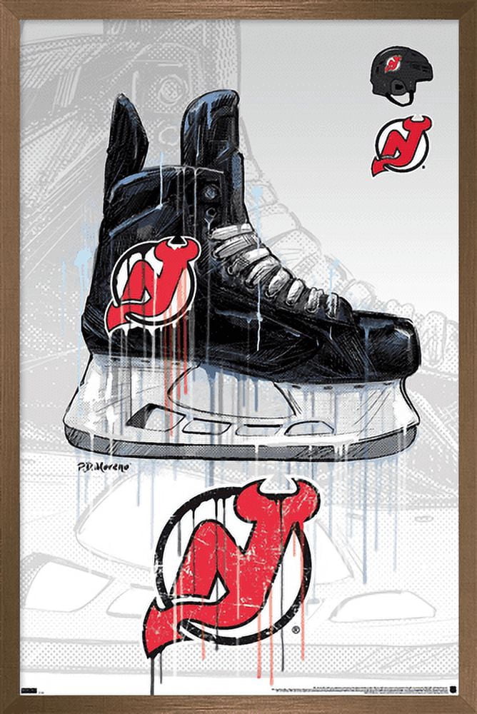 NHL New Jersey Devils - Drip Skate 21 Wall Poster, 14.725" x 22.375", Framed