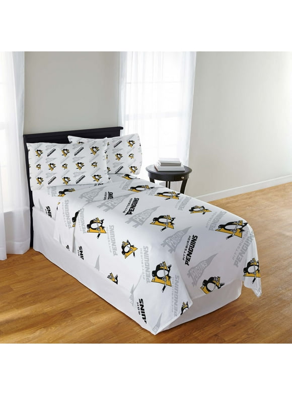 NHL Officially Licensed Pittsburgh Penguins Microfiber Bed Sheet Set - Queen