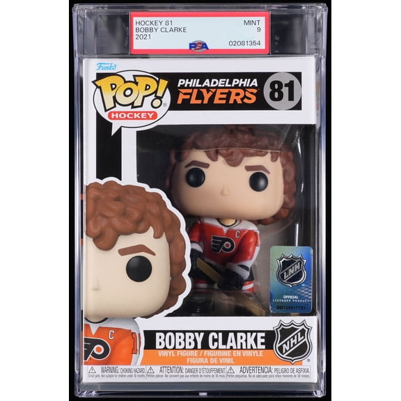 NHL, PSA Graded 9 MINT, Bobby Clarke Collectible Vinyl Figure #81, Fully Encapsulated Bundle with Compatible Funko Pop! PSA Hard Protector Case