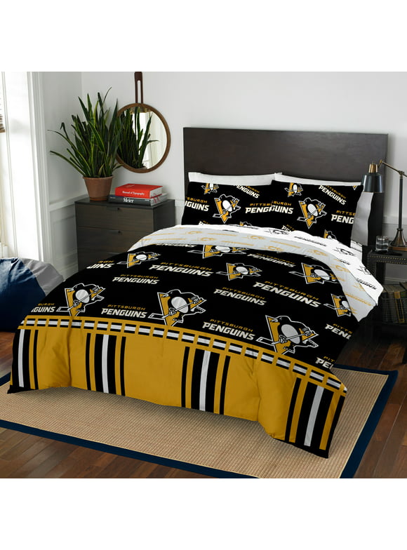 NHL Pittsburgh Penguins Bed in Bag Set, Queen Size, Team Colors, 100% Polyester, 5 Piece Set