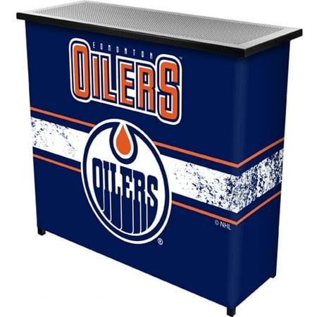 Edmonton Oilers NHL Portable Bar Indoor Outdoor, Pop-Up Drink Station Patio, Garage or Man Cave Accessories - Royal Blue, Orange, White