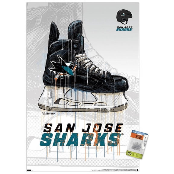 NHL San Jose Sharks - Drip Skate 21 Wall Poster with Push Pins, 22.375" x 34"