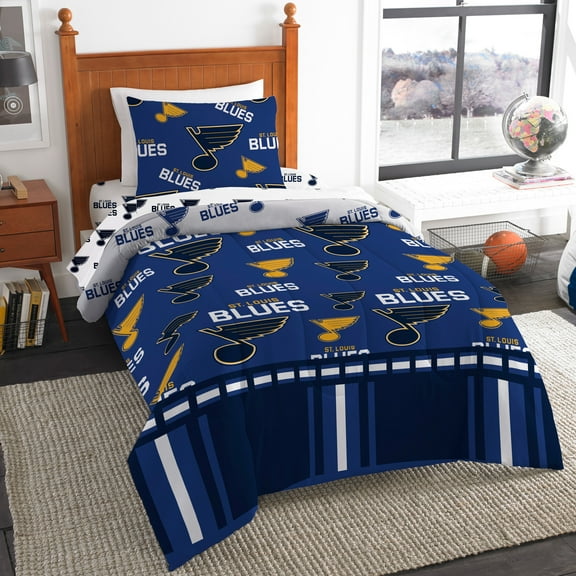 NHL St. Louis Blues Bed In Bag Set, 100% polyester, Twin Size, Team Colors, 4 Piece Set