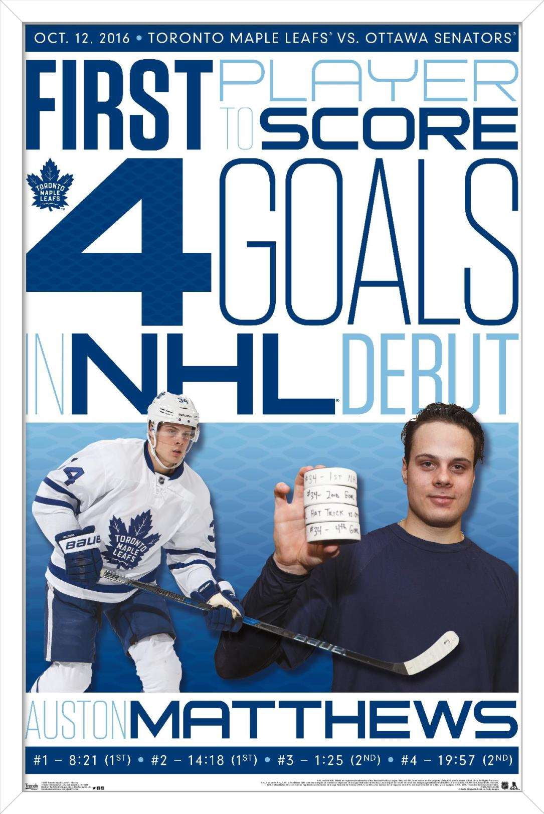 NHL Toronto Maple Leafs - Austin Matthews History Wall Poster, 14.725" x 22.375", Framed