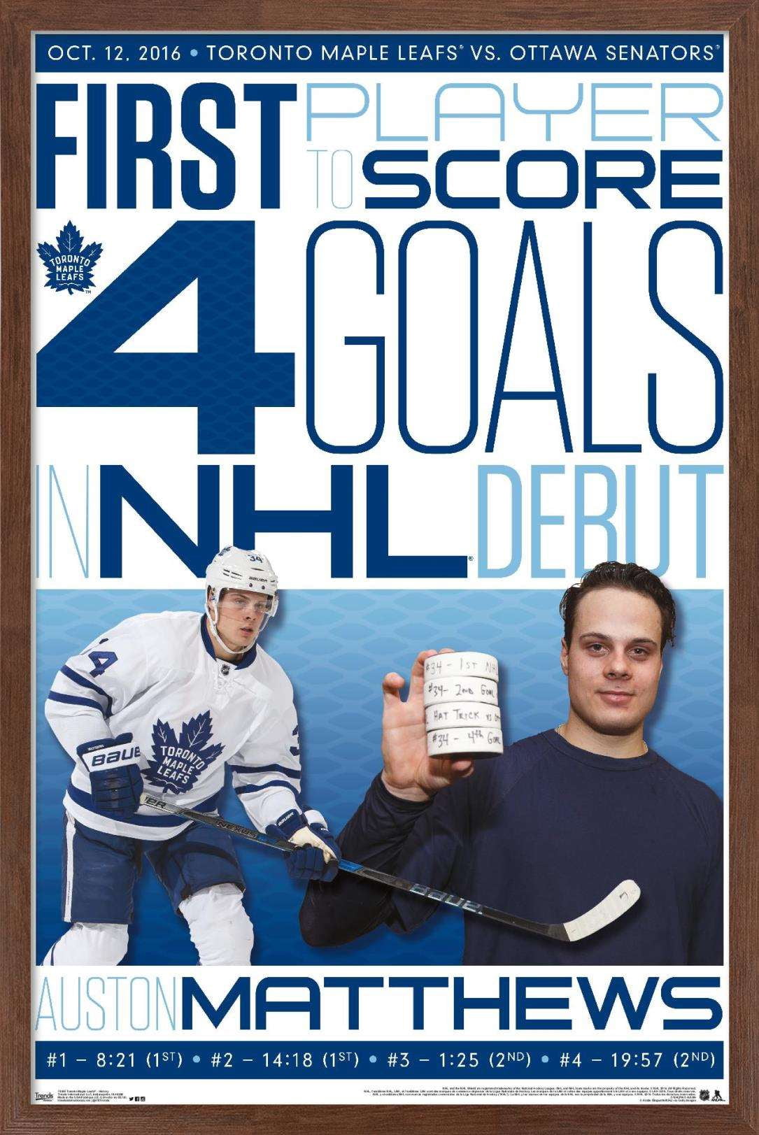 NHL Toronto Maple Leafs - Austin Matthews History Wall Poster, 14.725" x 22.375", Framed