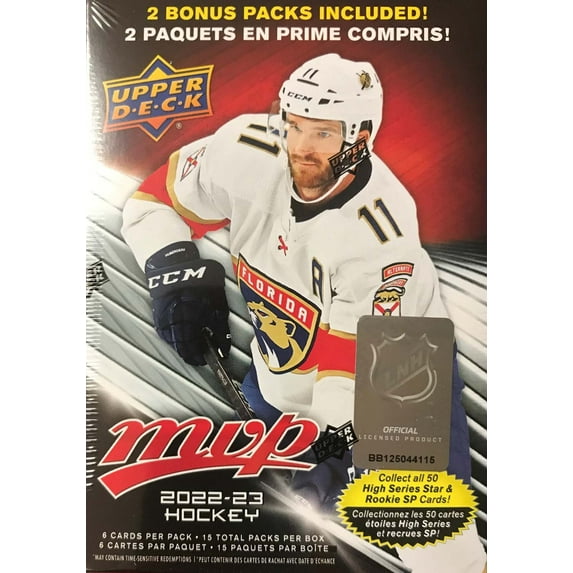 NHL Upper Deck 2022-23 MVP Hockey Trading Card BLASTER Box (15 Packs, Blaster-Exclusive Gold Script Parallels)