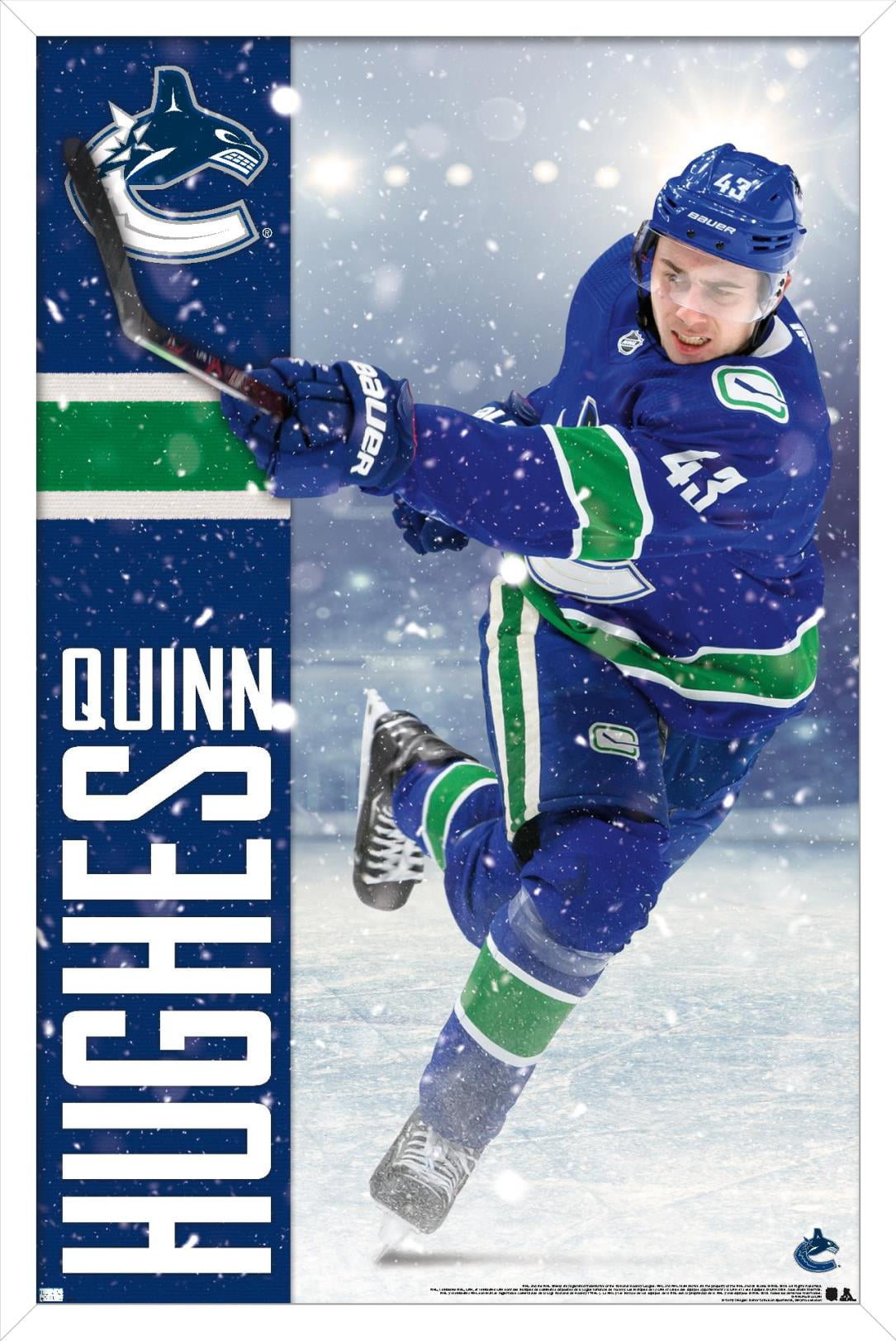 NHL Vancouver Canucks - Quinn Hughes 20 Wall Poster, 14.725" x 22.375", Framed
