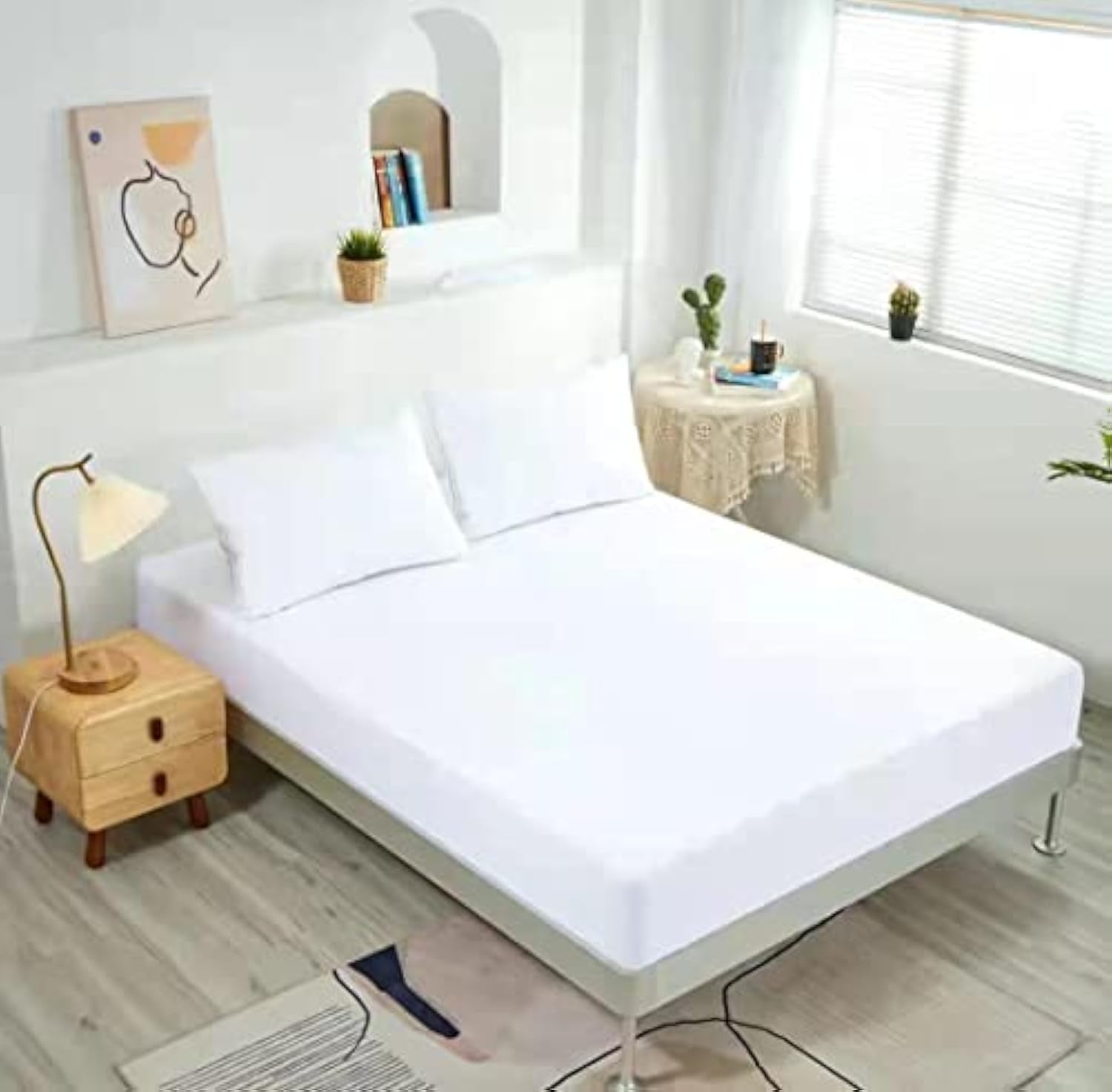 Fitted Sheet Wrinkle free, Pimple free, White Cotton Blend Deep Pockets Fitted Sheet main image 1